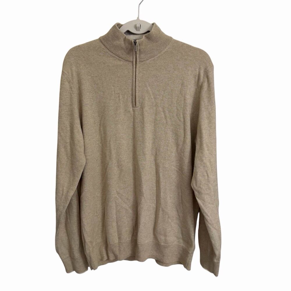 Boggi Milano Sweater Mens Large Beige Wool Cashmere Blend 1/4 Zip Mock Italy
